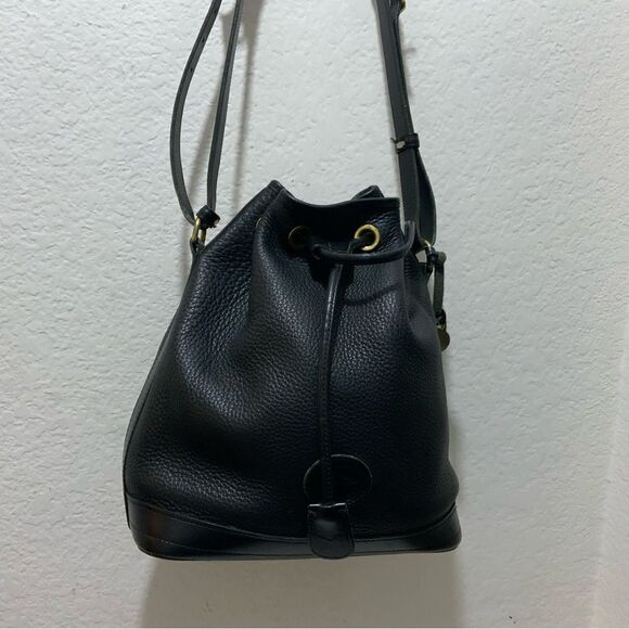 Vintage Dooney & Bourke AWL Pebbled Black Leather Drawstring Bucket Purse Bag